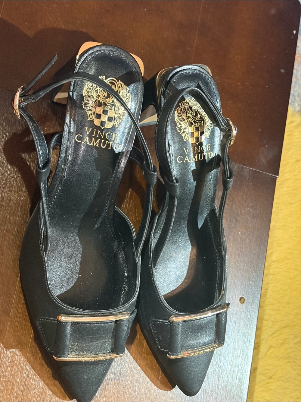 Vince Camuto Black Pointed Toe Slingback Pumps with Buckle Detail - Picture 5 of 12